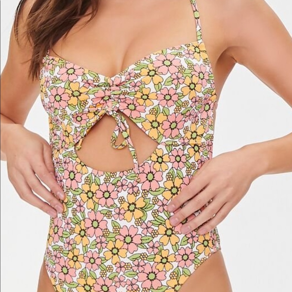 F21 Floral Halter One-Piece Swimsuit